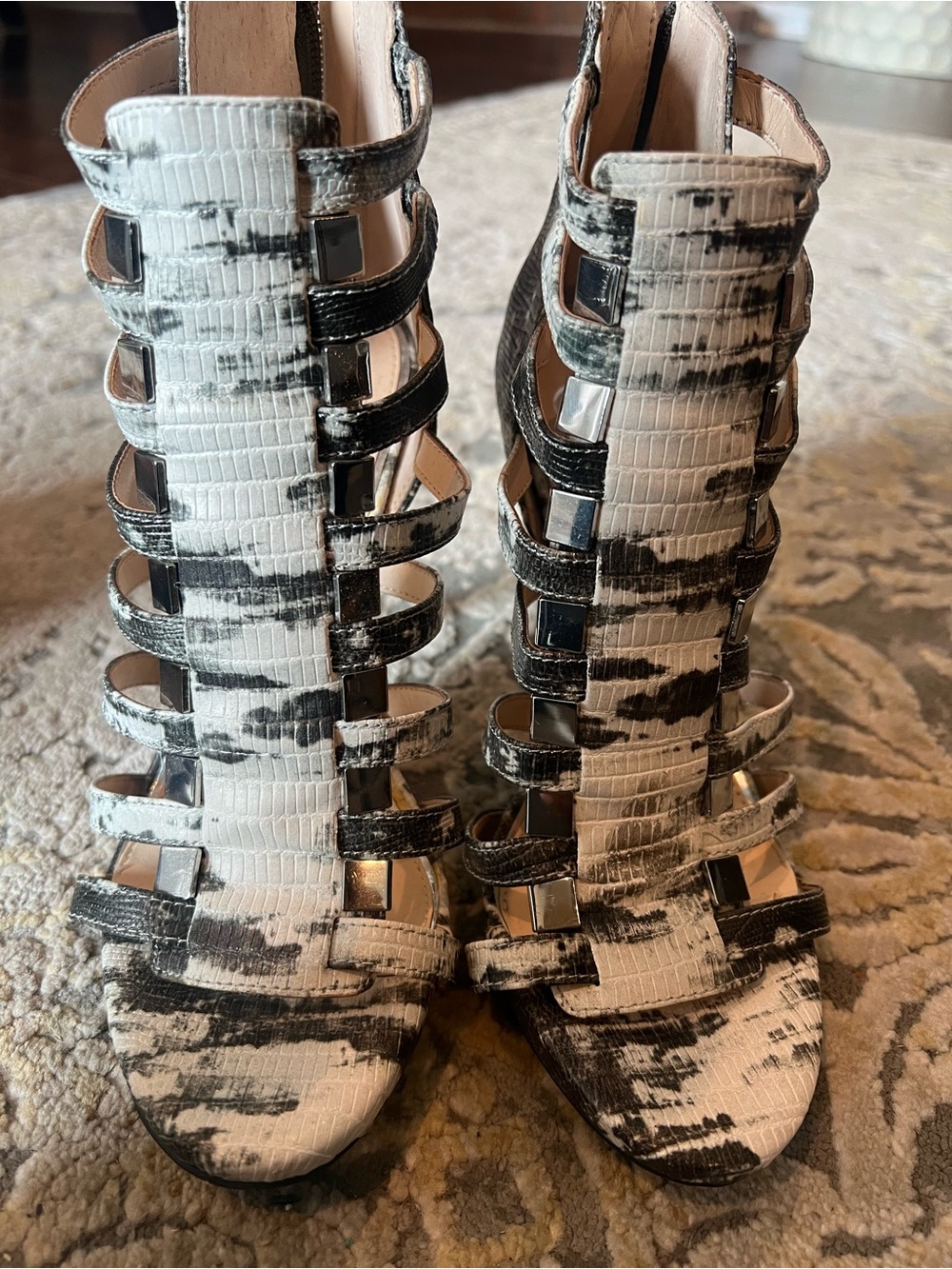 Jessica Simpson Black and White Strappy Gladiator Heels